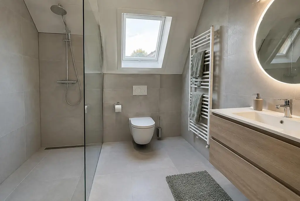 Lekdetectie Buren – droge badkamer met inloopdouche na herstel