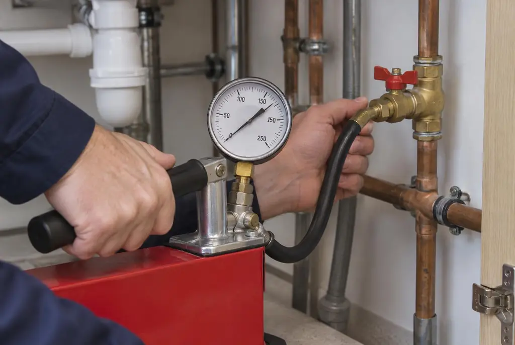 Lekdetectie Buren – druktest op een waterleiding met een manometer