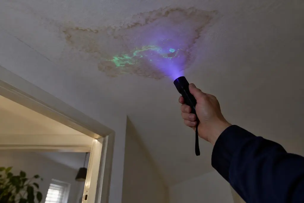 Lekdetectie Buren – kleurstof controleren op het plafond met uv-licht