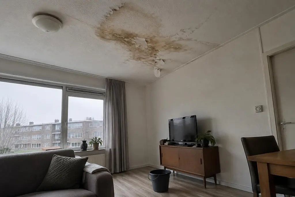 Lekdetectie Buren – vochtplek op het plafond onder een badkamer